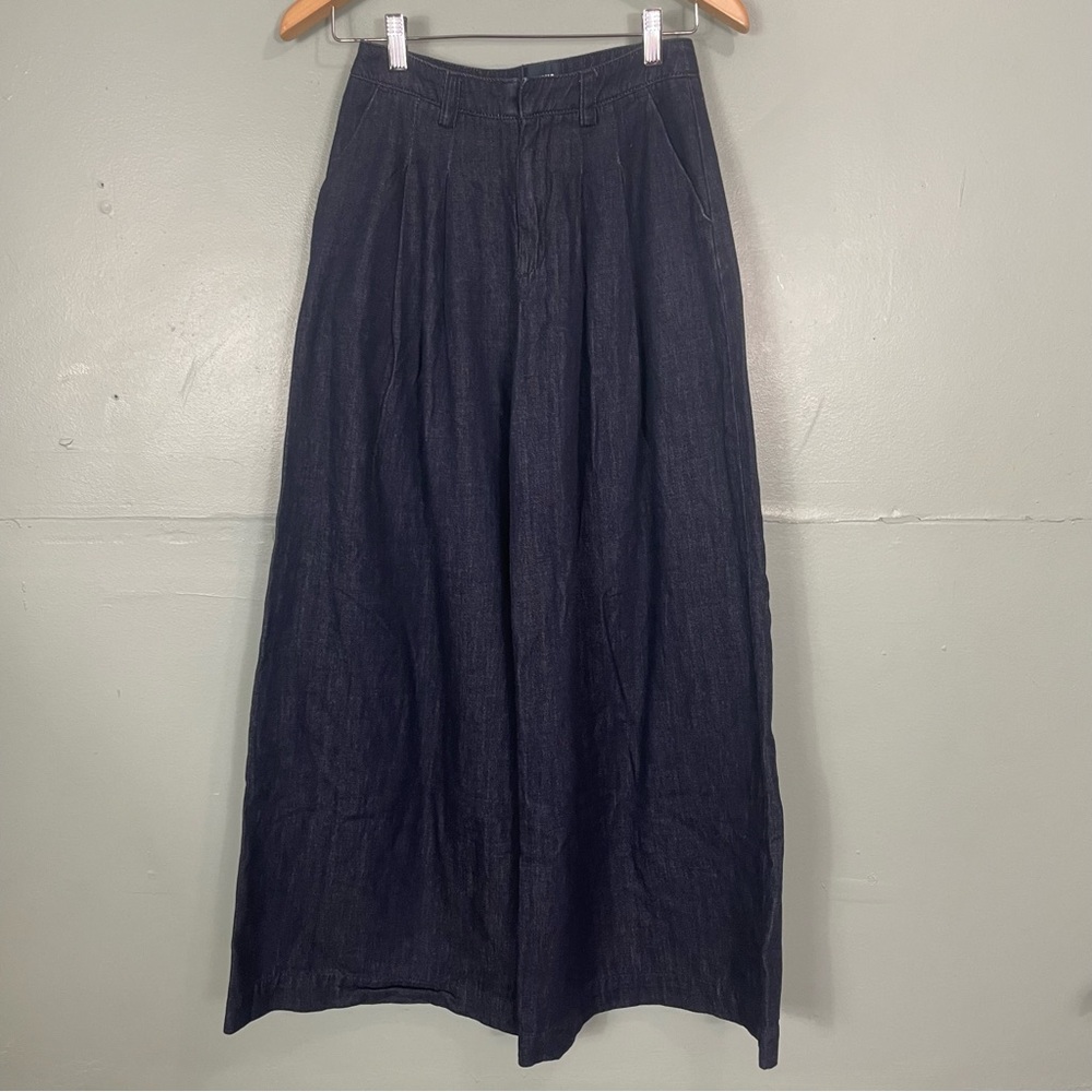 Anthropologie Maeve Extra Wide Baggy Pants Pleated Oversized Women Sz‎ 25 Navy